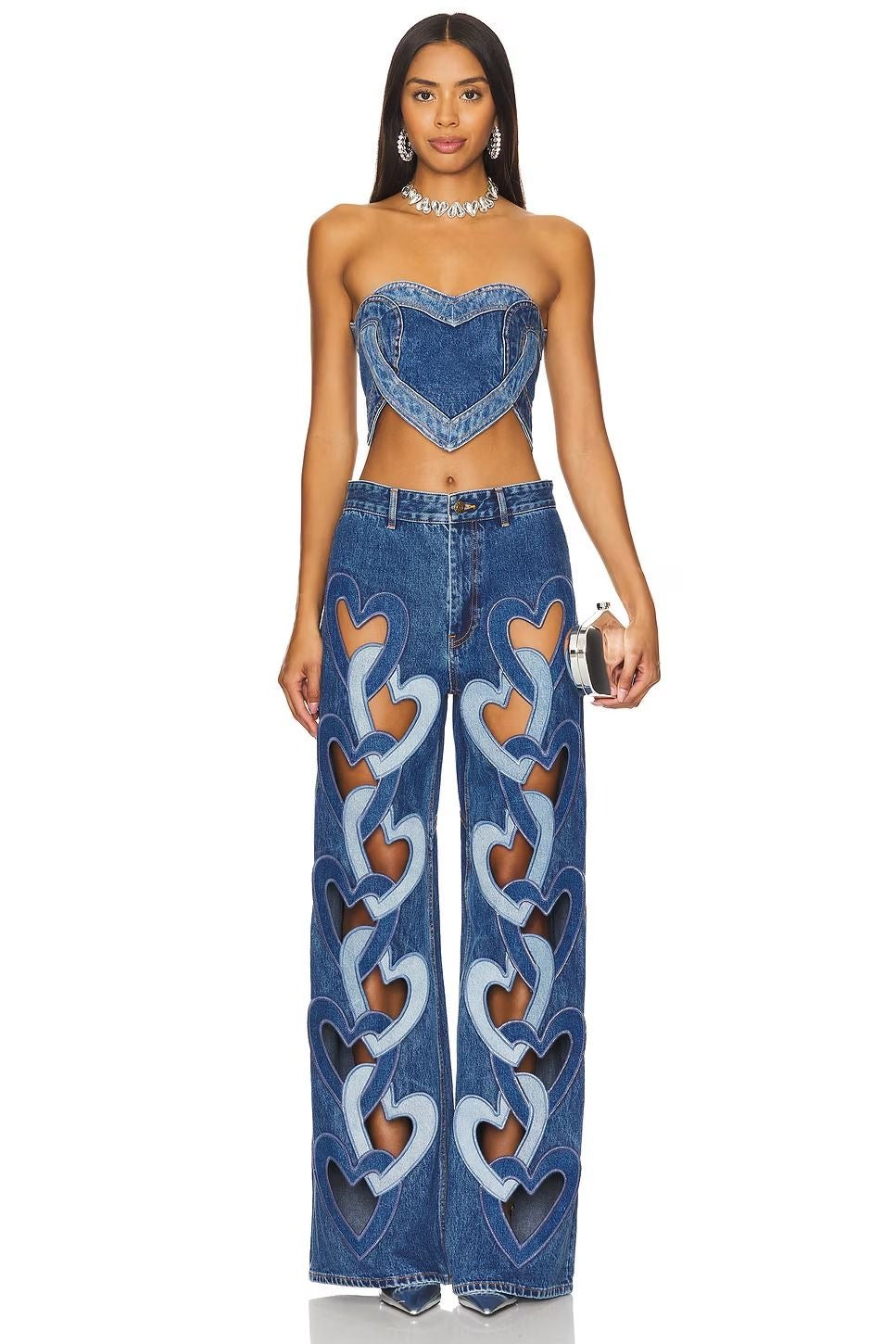 HOLLOW HEART STRAIGHT LEG JEANS WITH PERSONALITY