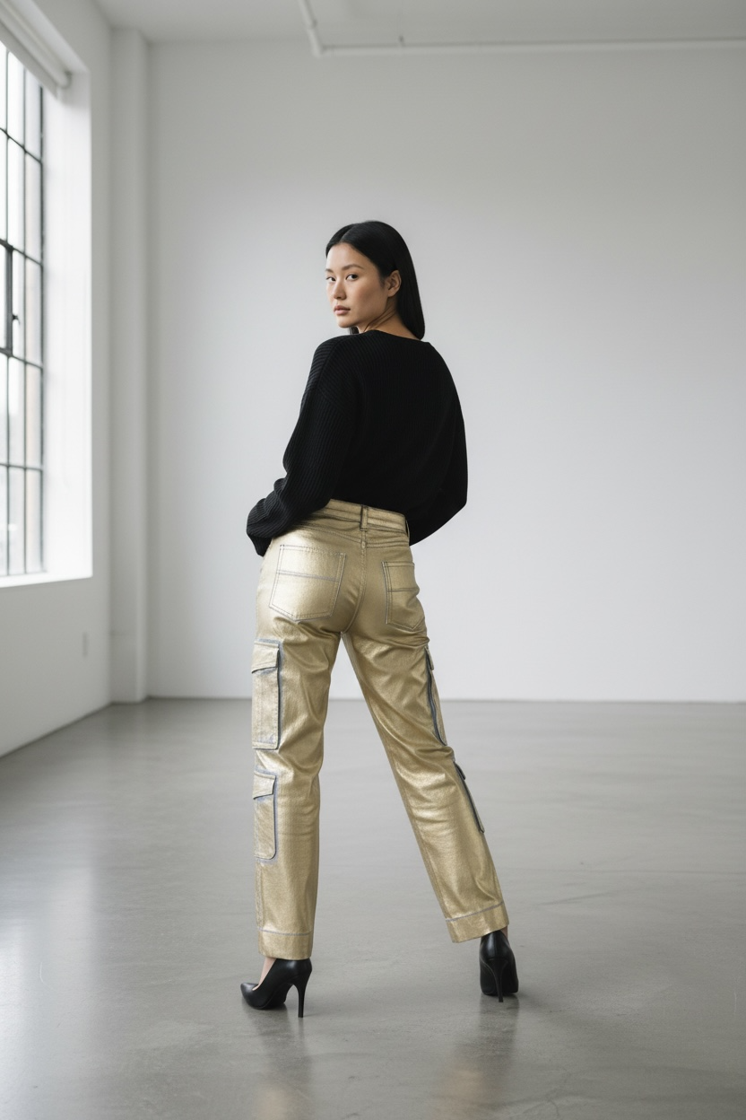 Metallic Cargo Pants – Gold Edition
