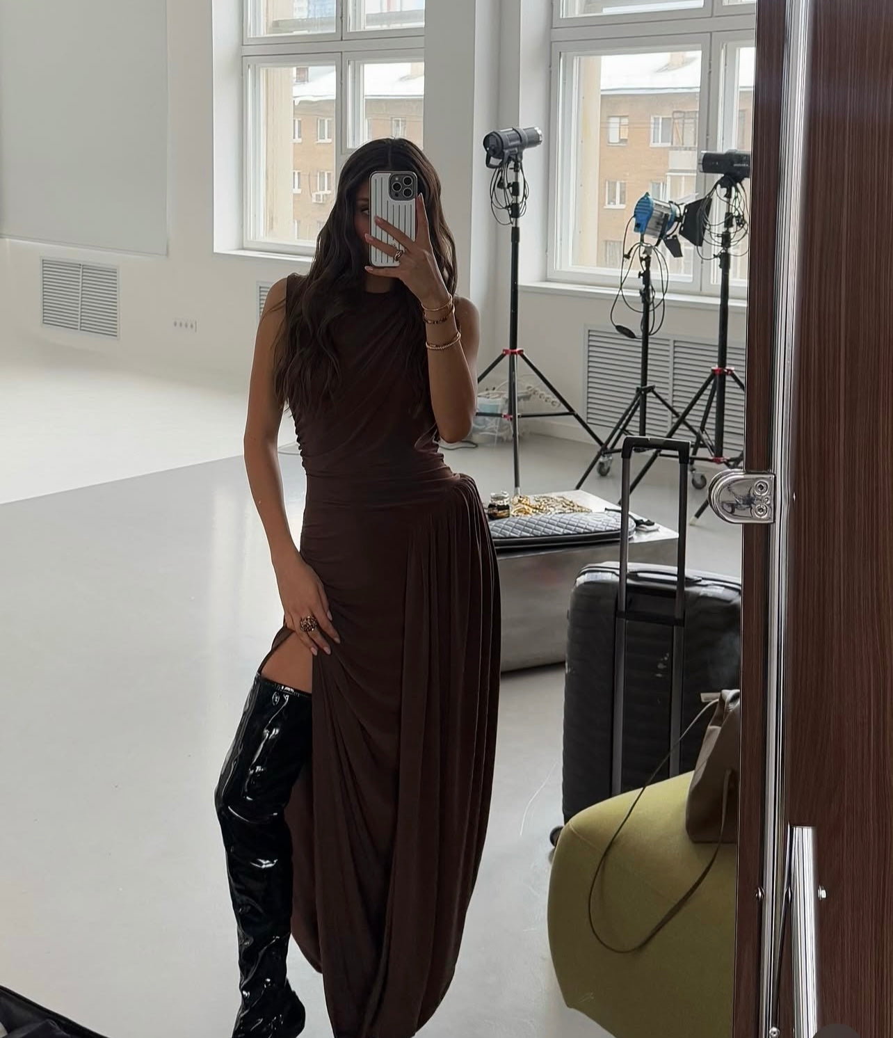 Side-slit Pleated Dress