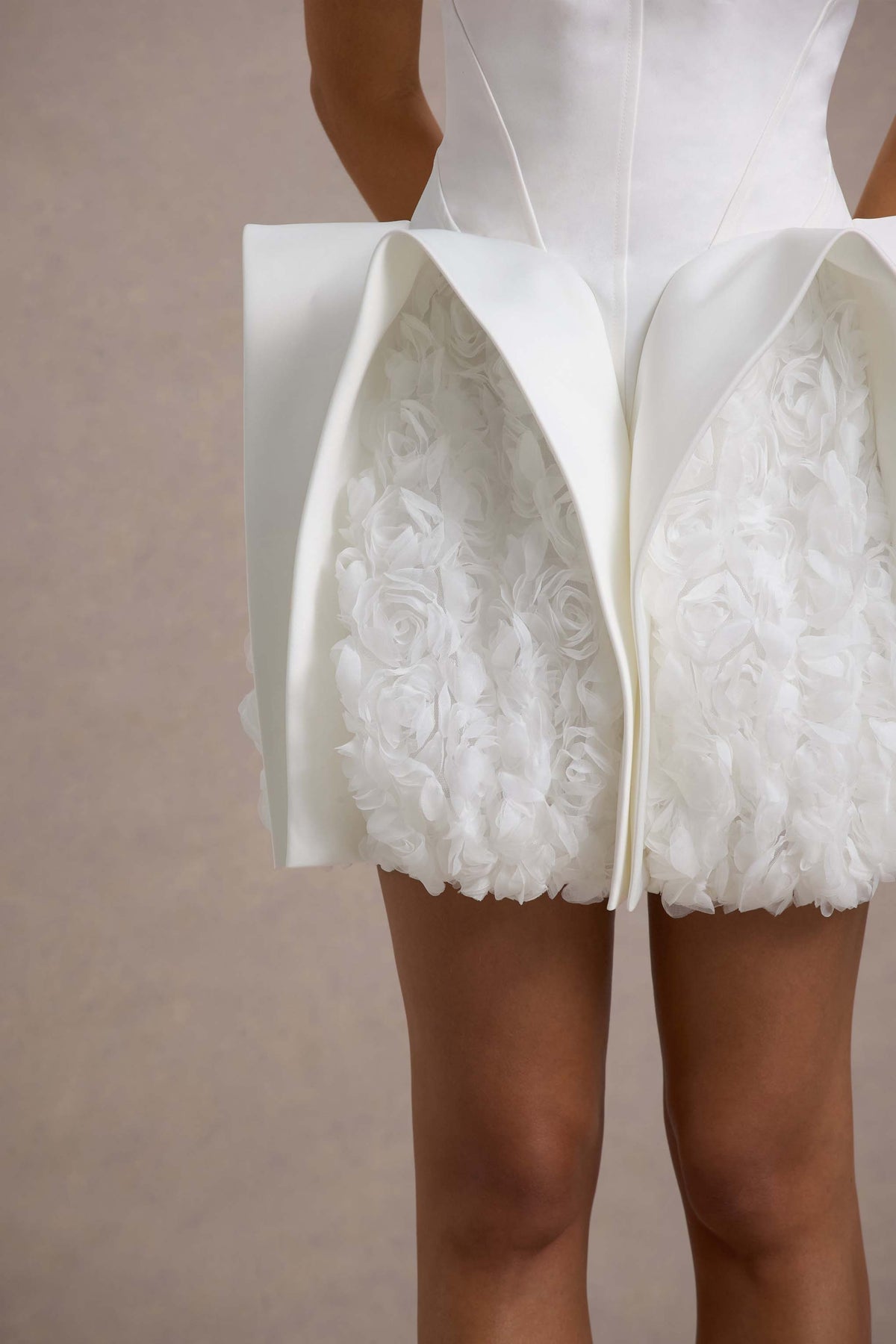 Sculptured 3D Floral White Strapless Mini Dress