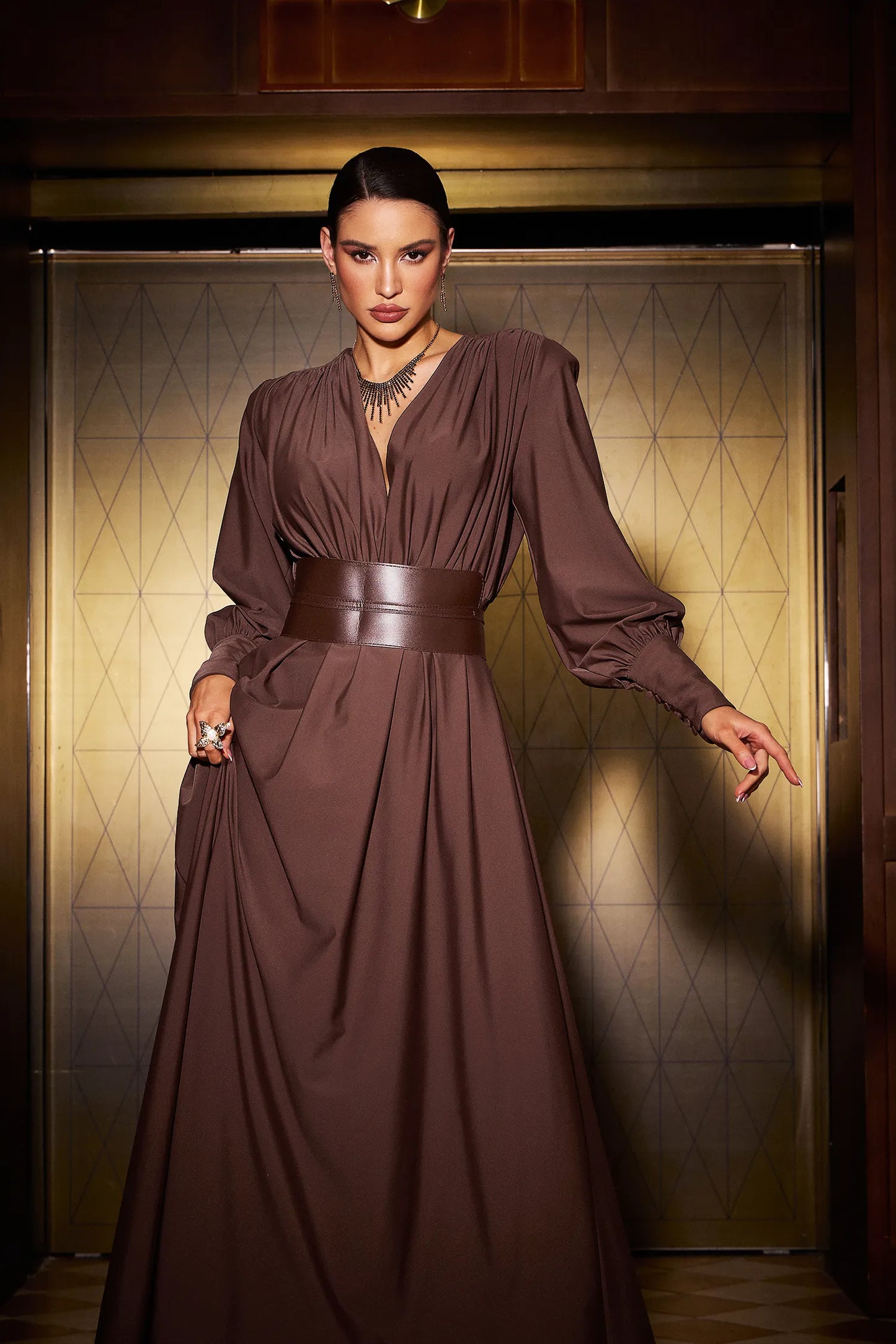 Cosmo V Neck Belted Maxi Dress