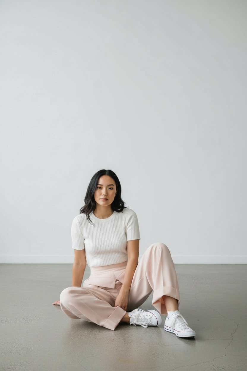 Asymmetric Foldover Blush Pants