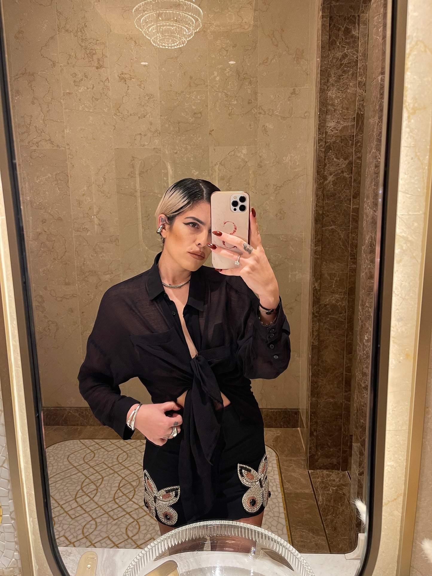 Merrick Butterfly Crystal Embellished Skirt In Black