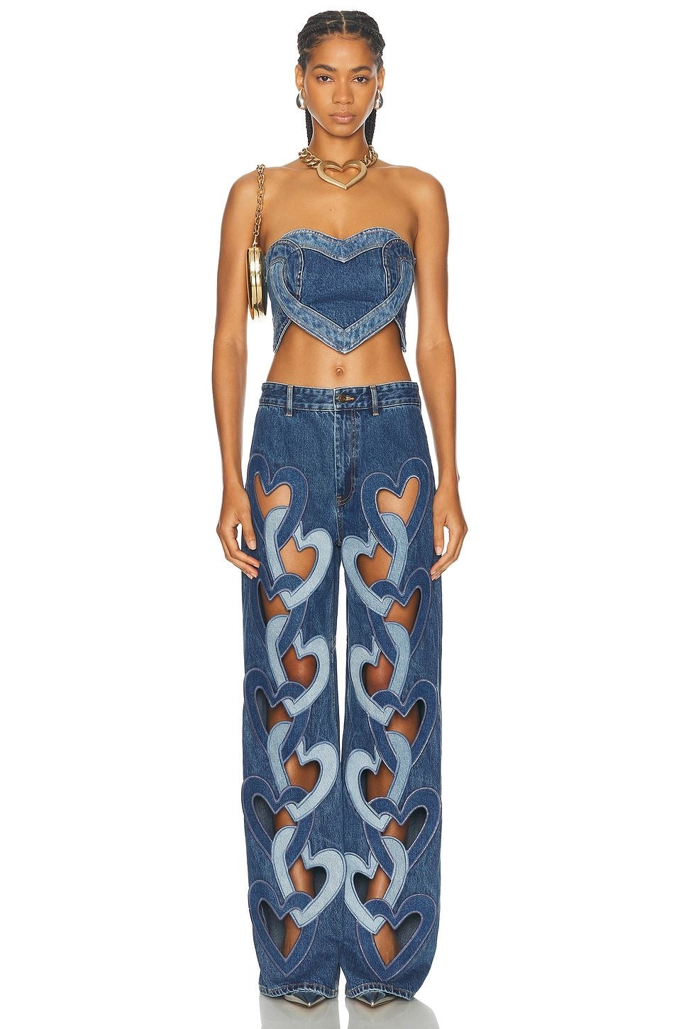 Patchwork Denim Heart  Top