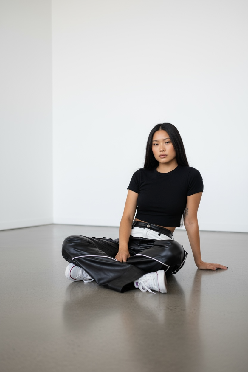 Two-Tone Street Cargo Leather Pants