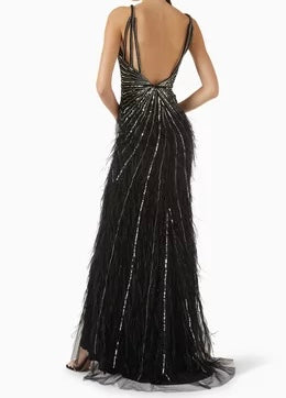 Sequin & Feather Embellished Gown in Tulle