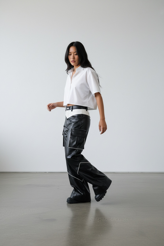 Two-Tone Street Cargo Leather Pants