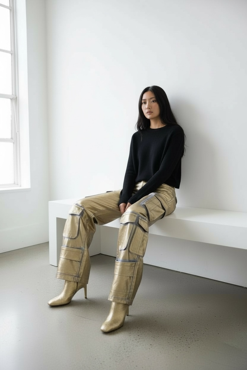 Metallic Cargo Pants – Gold Edition