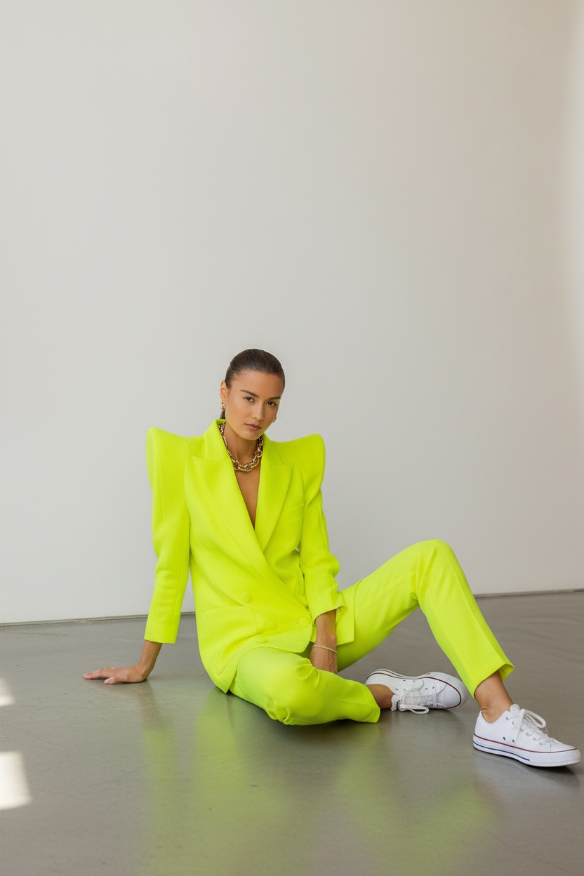 Neon Power-Shoulder Suit Set