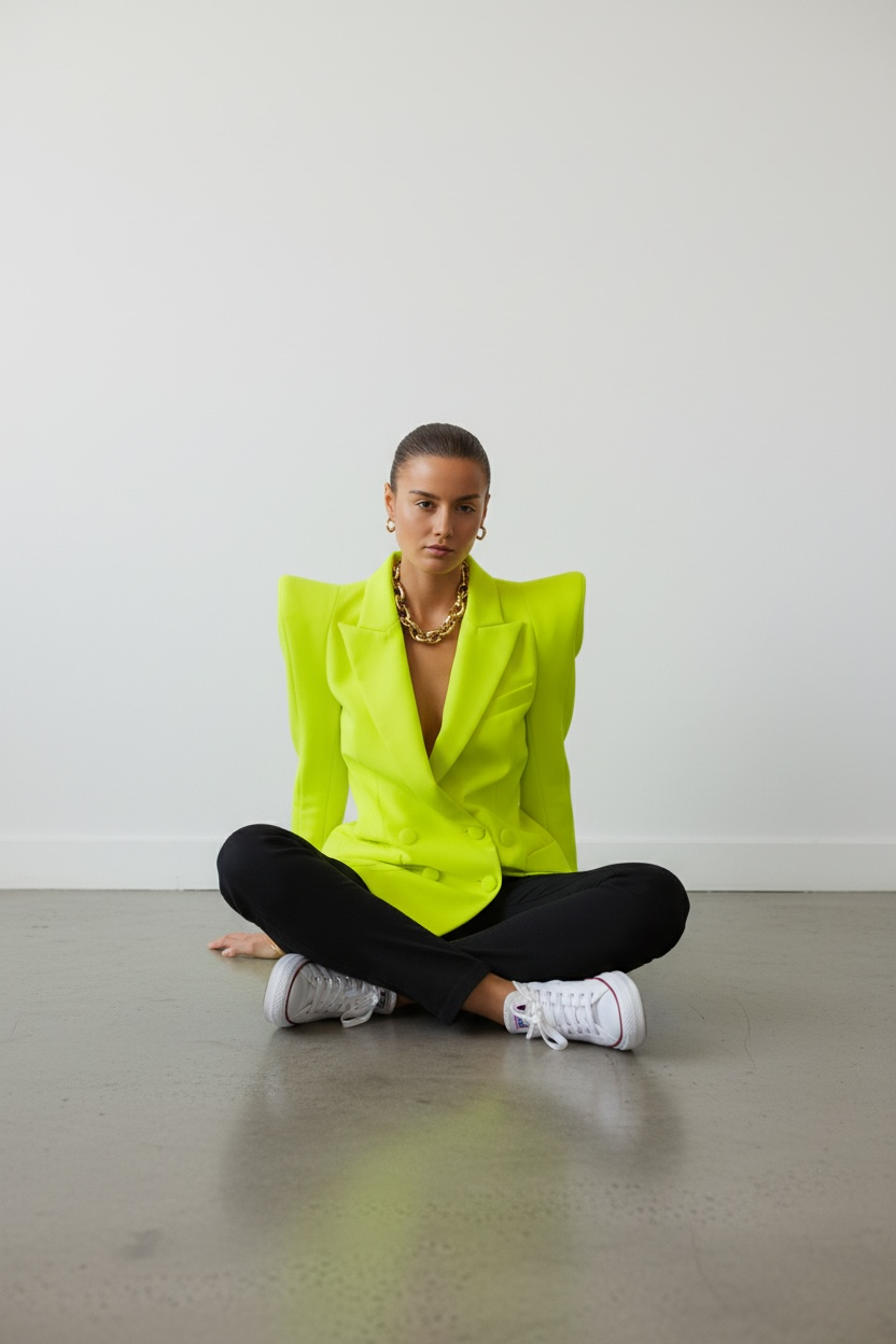 Neon Power-Shoulder Suit Set