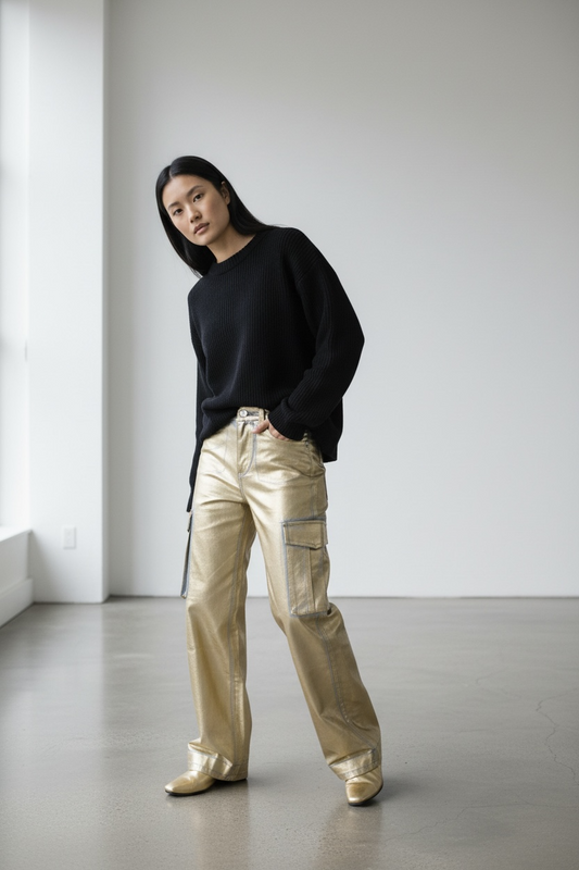 Metallic Cargo Pants – Gold Edition