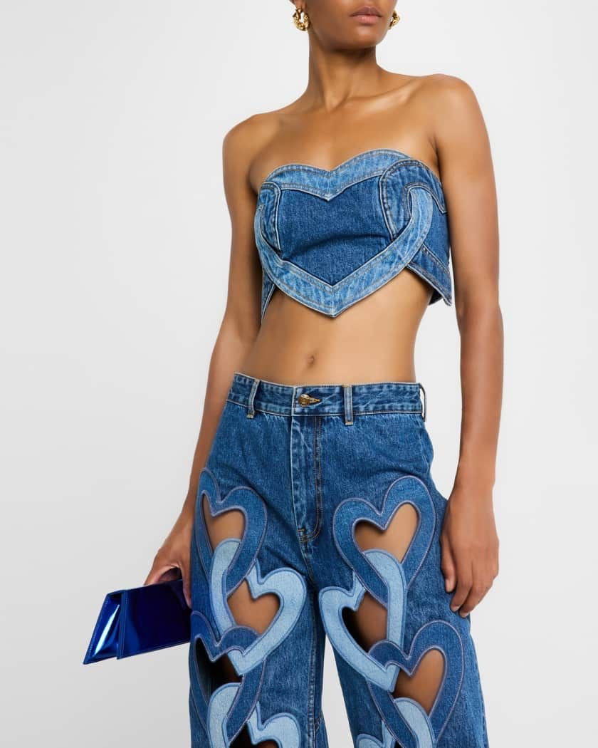 Patchwork Denim Heart  Top