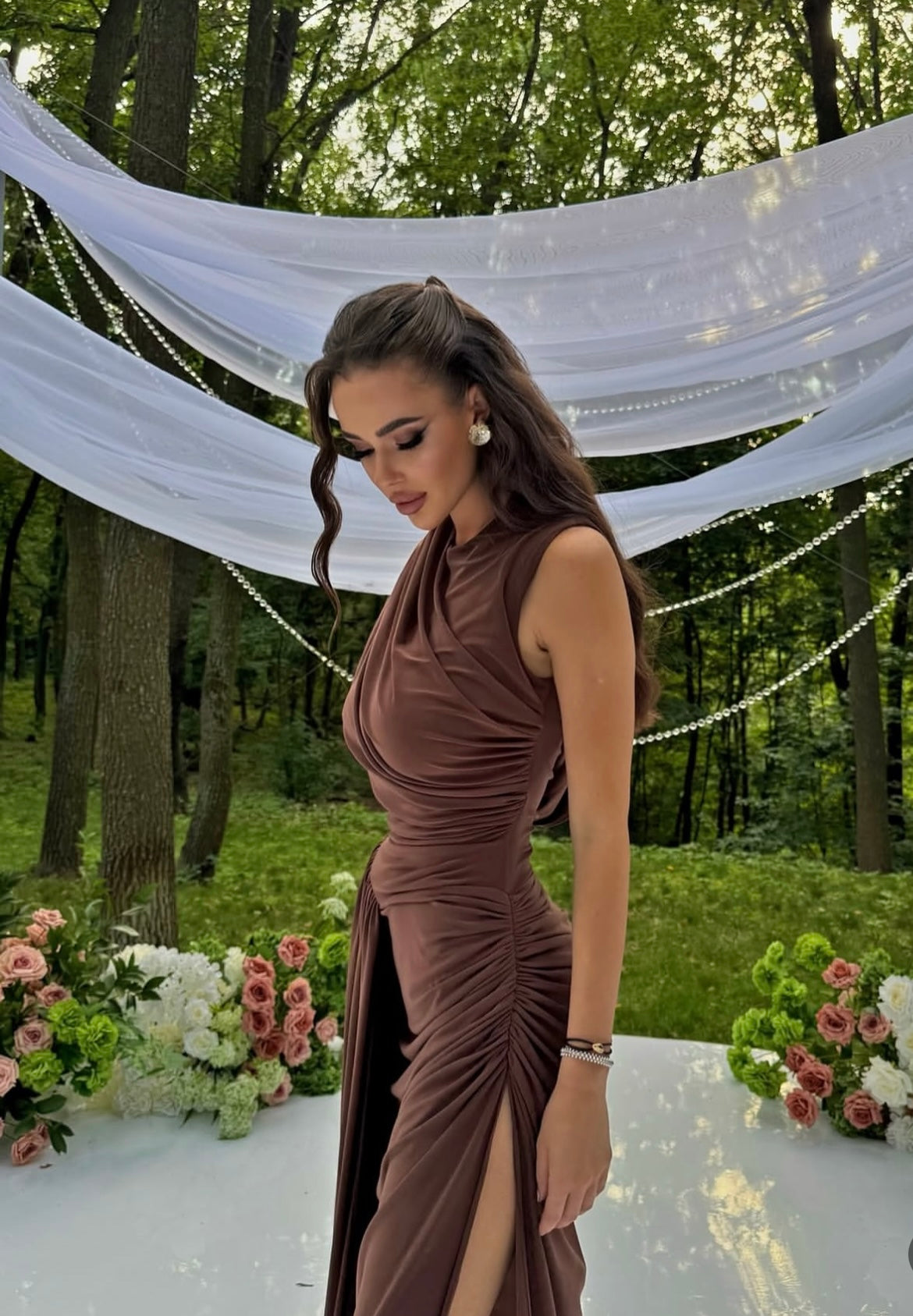 Side-slit Pleated Dress