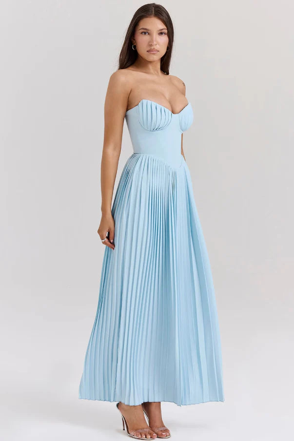 Sweetheart Neckline Maxi Gown with Pleats and Low-Cut Back