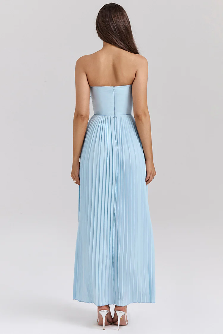 Sweetheart Neckline Maxi Gown with Pleats and Low-Cut Back
