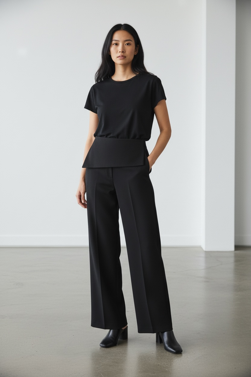 Asymmetric Foldover High-Waist Wide Leg Pants