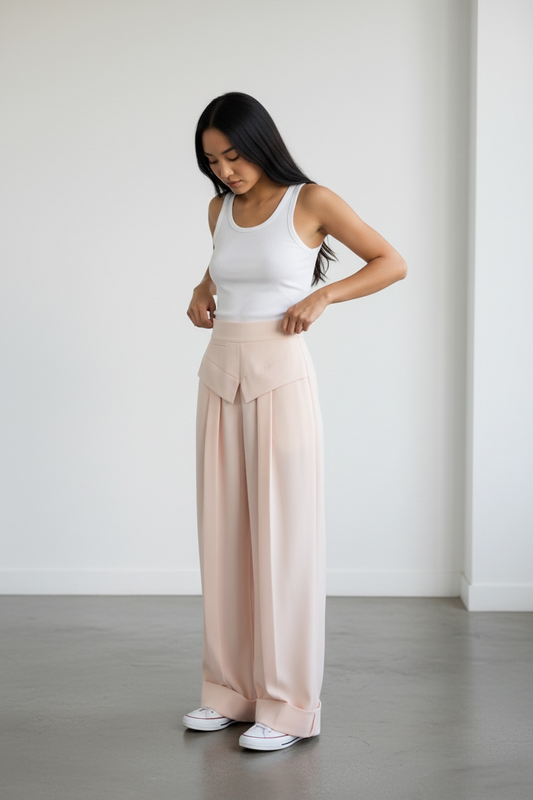 Asymmetric Foldover Blush Pants