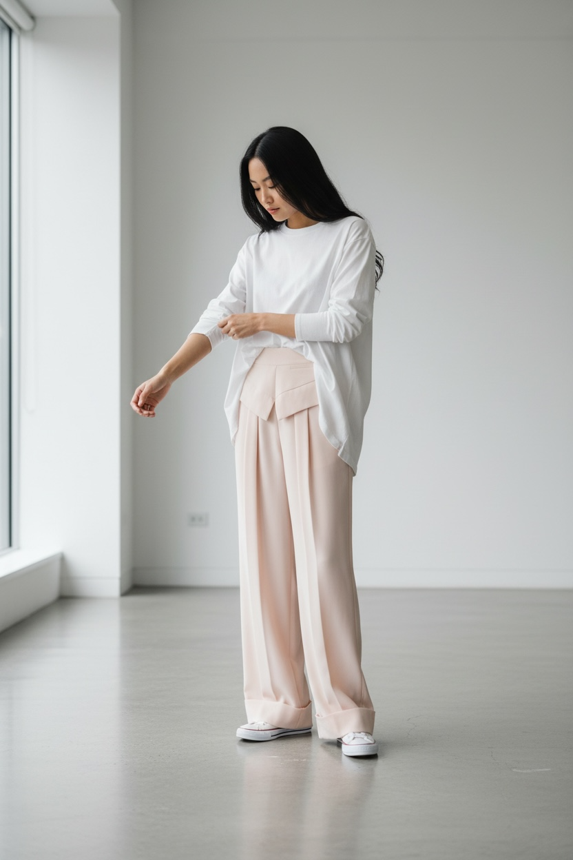 Asymmetric Foldover Blush Pants